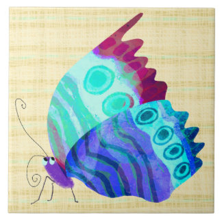 Cute Butterfly in Blue Ceramic Tile Fliese