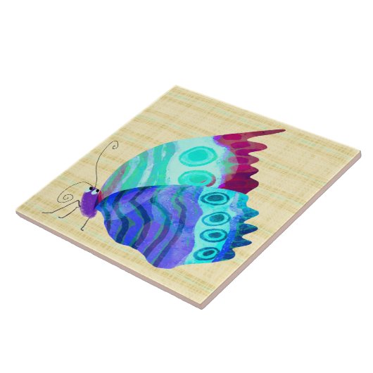 Cute Butterfly in Blue Ceramic Tile Fliese (Seite)