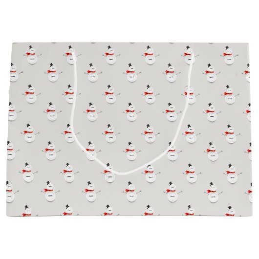 Cute Button Snowmen Grey Paper Gift Bag Große Geschenktüte (Vorderseite)