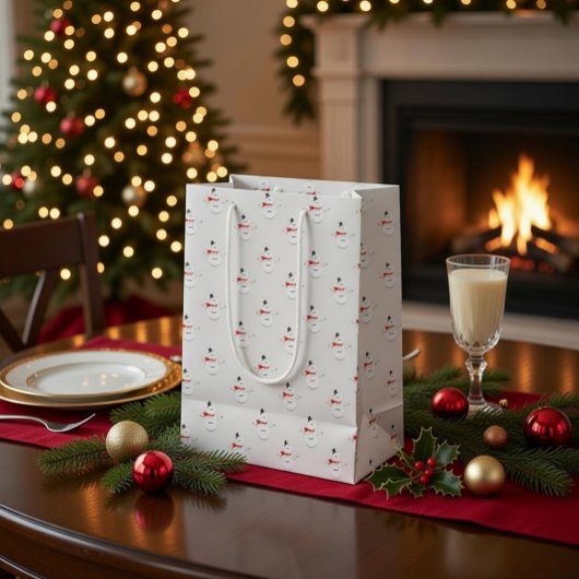 Cute Button Snowmen Grey Paper Gift Bag Mittlere Geschenktüte