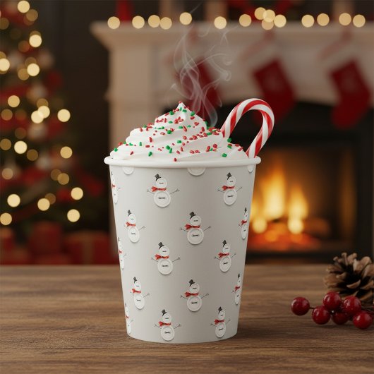 Cute Button Snowmen Grey Pappbecher