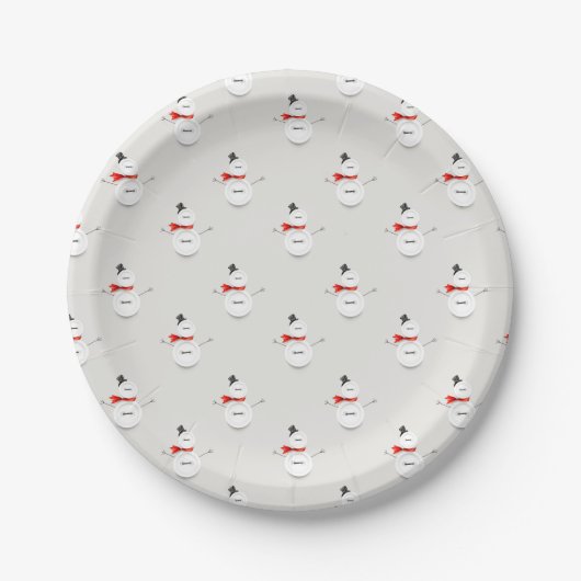Cute Button Snowmen Grey Pappteller (Vorderseite)