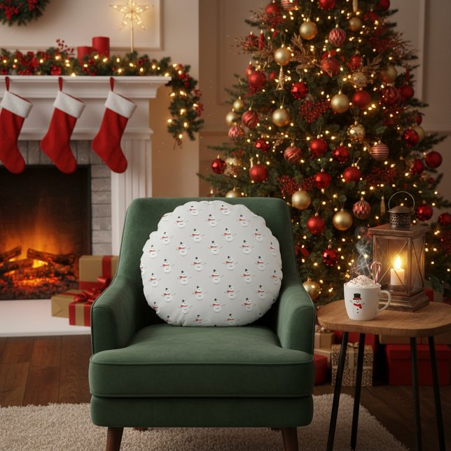 Cute Button Snowmen Grey  Rundes Kissen (Von Creator hochgeladen)