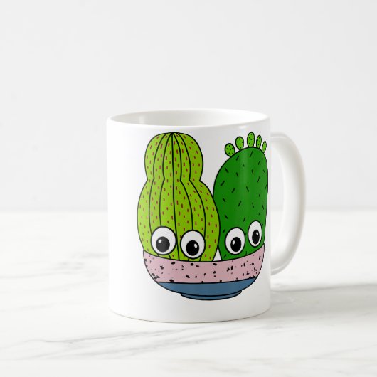 Cute Cacti Arrangement In Pottery Bowl Kaffeetasse (VorderseiteRechts)