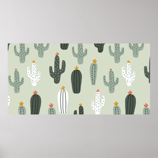 Cute cacti seamless pattern,background with hand d poster (Vorne)