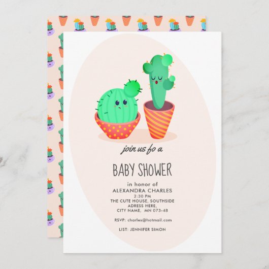 Cute Cactus Baby Shower Einladung (Vorne/Hinten)