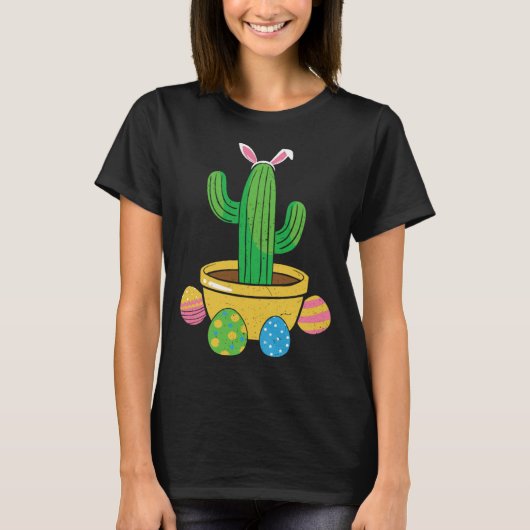 Cute Cactus Bunny Hunt Egg Happy Easter Day Men Wo T-Shirt (Vorderseite)