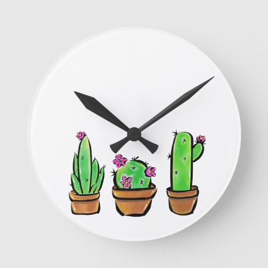 Cute Cactus cacti succulents  Runde Wanduhr (Vorderseite)