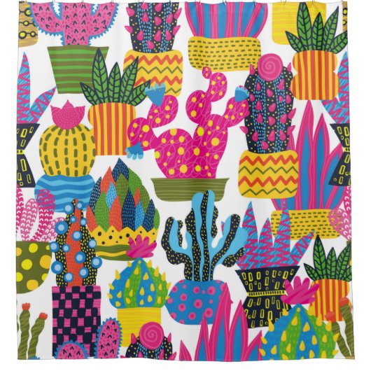 Cute cactus. Colorful seamless pattern. Endless pa Duschvorhang (Vorderseite)