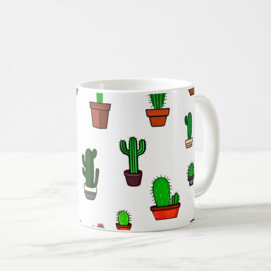 Cute Cactus illustrations Pattern White Kaffeetasse (VorderseiteRechts)