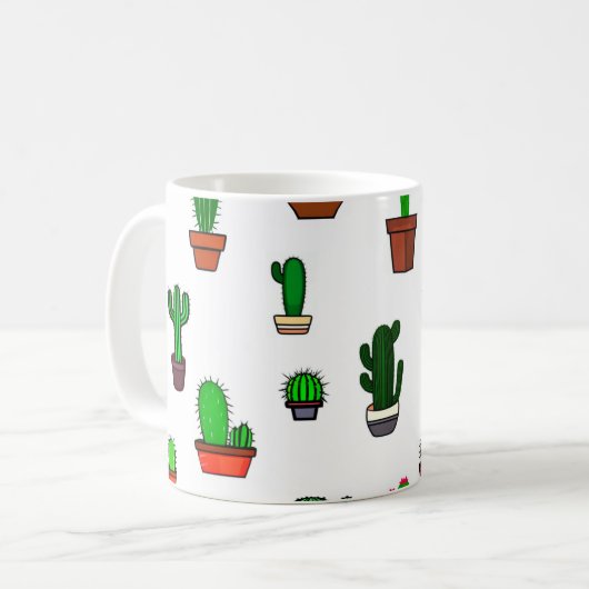 Cute Cactus illustrations Pattern White Kaffeetasse (Vorderseite Links)