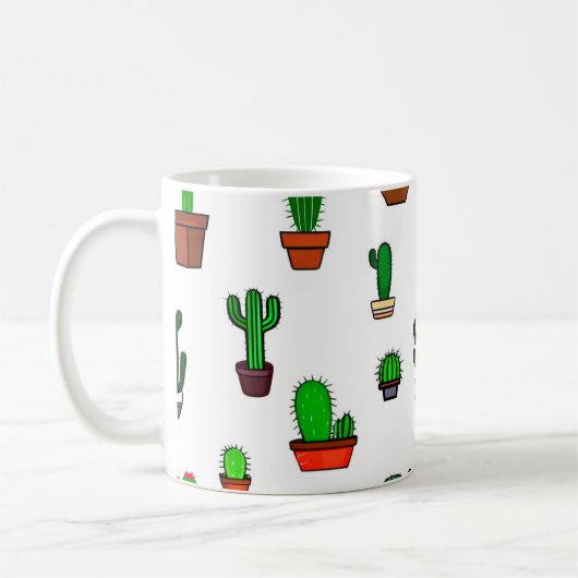 Cute Cactus illustrations Pattern White Kaffeetasse (Links)