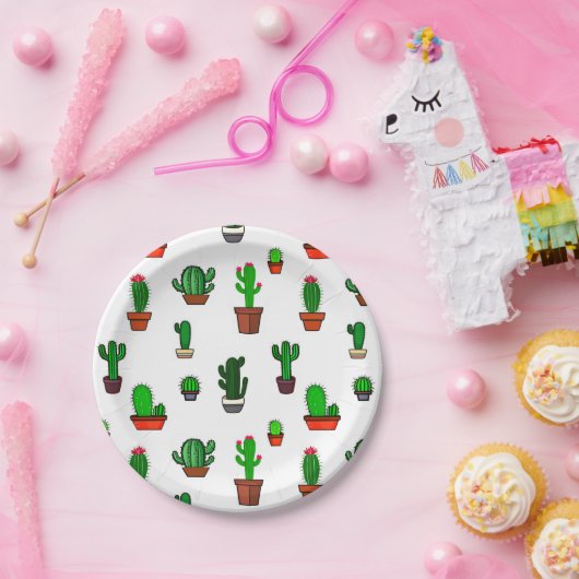 Cute Cactus illustrations Pattern White Pappteller (Party)