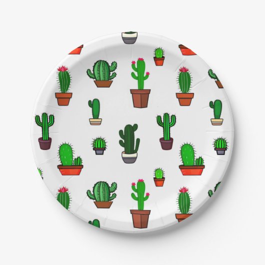 Cute Cactus illustrations Pattern White Pappteller (Vorderseite)