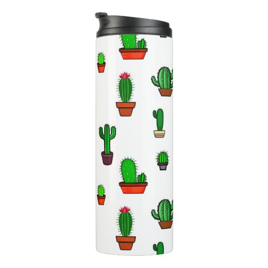 Cute Cactus illustrations Pattern White Thermosbecher (Nach rechts gedreht)