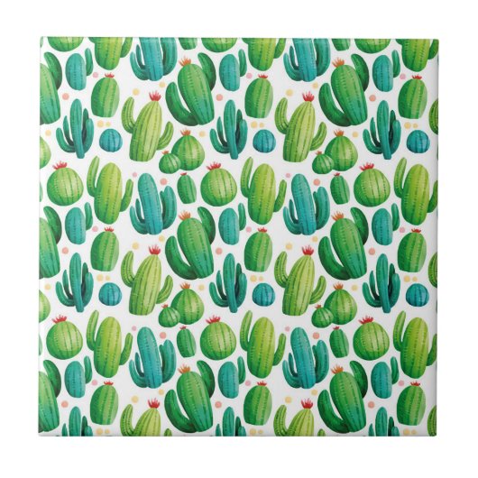 Cute Cactus Seamless Pattern Fliese (Vorderseite)