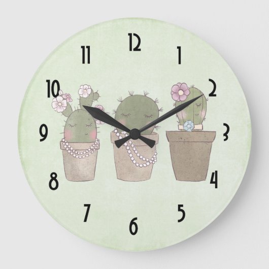 Cute Cactus Trio Wearing Jewelry Große Wanduhr (Vorderseite)