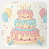 Cute Cake and Cupcakes Quadratischer Aufkleber (Vorderseite)