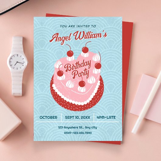 Cute cake heart birthday einladung