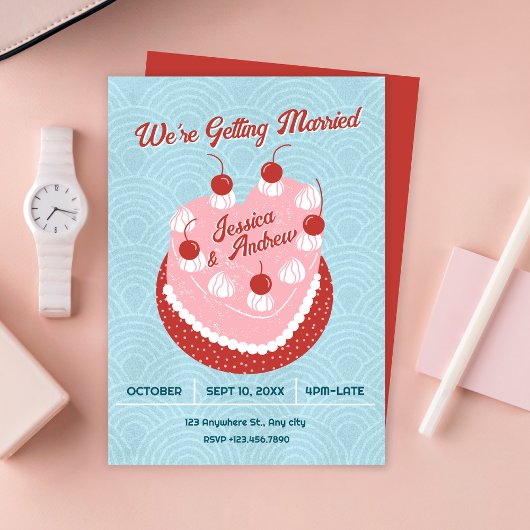 Cute cake heart wedding einladung