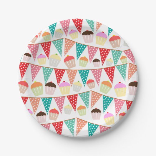 Cute Cakes and Bunting Colorful Party Pappteller (Vorderseite)