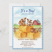 Cute Calf Baby Shower Gingham Hay Invitation Einladung (Vorderseite)