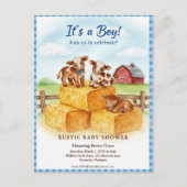Cute Calf Baby Shower Gingham Hay Invitation Postkarte (Vorderseite)