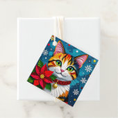 Cute Calico Kitty Cat and Poinsettia Christmas Geschenkanhänger (Beispiel)