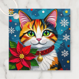 Cute Calico Kitty Cat and Poinsettia Christmas Geschenkanhänger