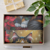 Cute Calico Kitty Cat and Poinsettia Christmas Seidenpapier (Geschenk)