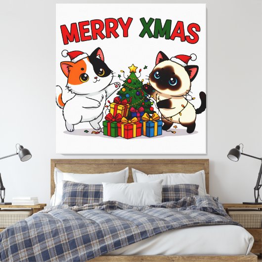 Cute Calico & Siamese Kitten Gift Leinwanddruck (Insitu (Schlafzimmer))