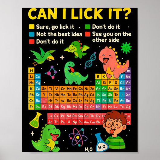 Cute Can I Lick It Dino Periodic Table Science Hum Poster (Vorne)