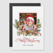 Cute Candy Cane Merry Christmas Floral Photo Magnetkarte (Vorne/Hinten)