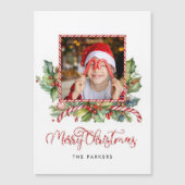 Cute Candy Cane Merry Christmas Floral Photo Magnetkarte (Vorderseite)