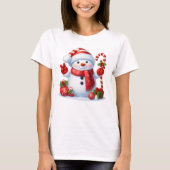 Cute Candy Cane Snowman Merry Christmas T-Shirt (Vorderseite)