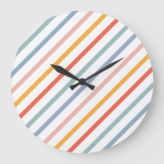 Cute Candy Striped Diagonal Große Wanduhr (Vorderseite)