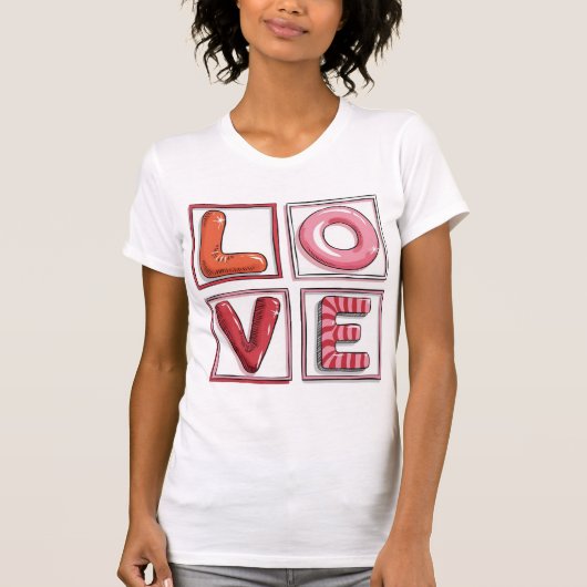 Cute Candy-Style LOVE Typography Illustration T-Shirt (Vorderseite)