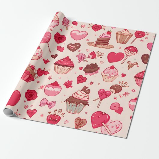 Cute Candy & Sweets Valentine Seamless Pattern Geschenkpapier (Ungerollt)