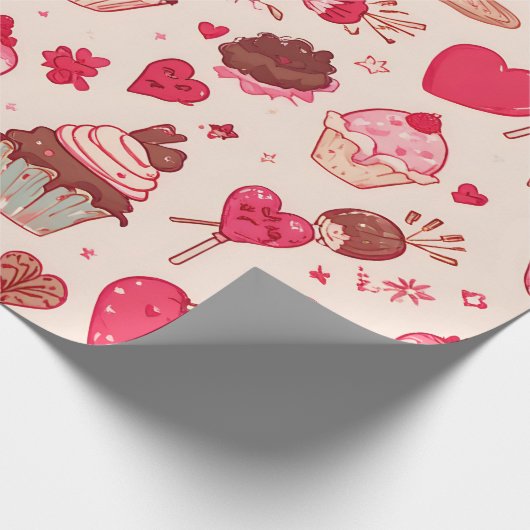 Cute Candy & Sweets Valentine Seamless Pattern Geschenkpapier (Ecke)