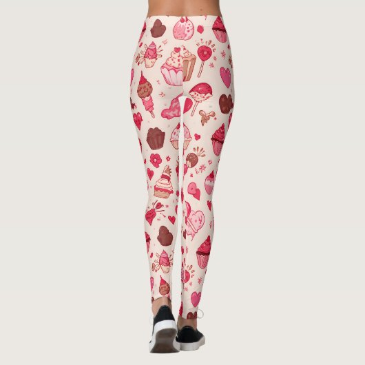 Cute Candy & Sweets Valentine Seamless Pattern  Leggings (Rückseite)