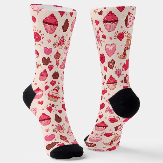Cute Candy & Sweets Valentine Seamless Pattern  Socken (Gewinkelt)