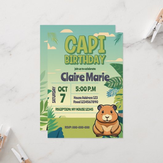 Cute CAPIBARA Invitation Einladung (Vorderseite/Rückseite Beispiel)