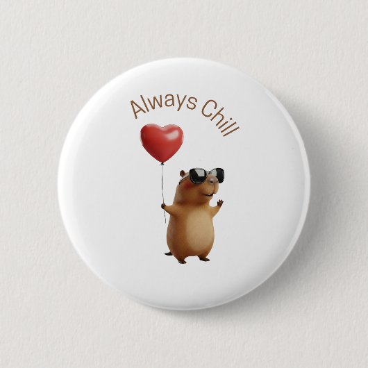 Cute Capybara Always Chill Heart Balloon Pin Butto Button (Vorderseite)
