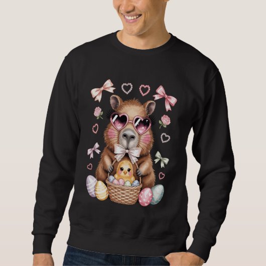 Cute Capybara Art Pastel Watercolor Coquette Easte Sweatshirt (Vorderseite)