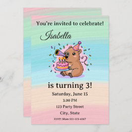 Cute Capybara Birthday Invitation Editable Einladung