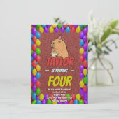 Cute Capybara Birthday Party Invitation Einladung (Stehend Vorderseite)