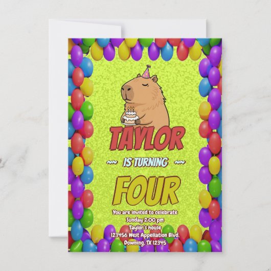 Cute Capybara Birthday Party Invitation Einladung (Vorderseite)