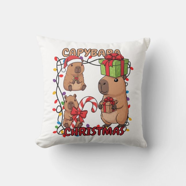 Cute Capybara Christmas Lights Festive Party Kissen (Vorderseite)