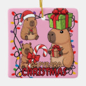 Cute Capybara Christmas Lights Festive Party Pink Keramikornament (Vorderseite)
