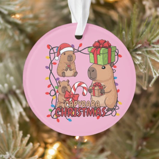 Cute Capybara Christmas Lights Festive Party Pink Ornament (Baum)